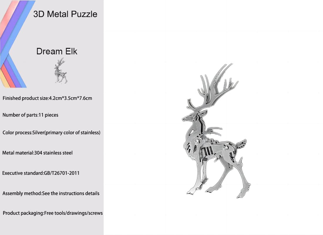 3D Metal Model Kits, Mechanical Small Dream Elk 3D Metal Puzzle,Steel Mythology Animal Series DIY Brain Teasers Simple 3D Puzzle