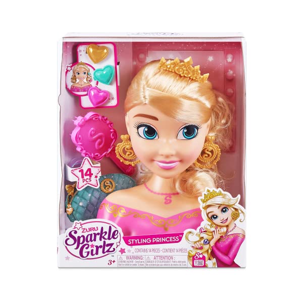 Sparkle Girlz Princess Hair Styling Head with 14 Accessories by ZURU,Multi,10097
