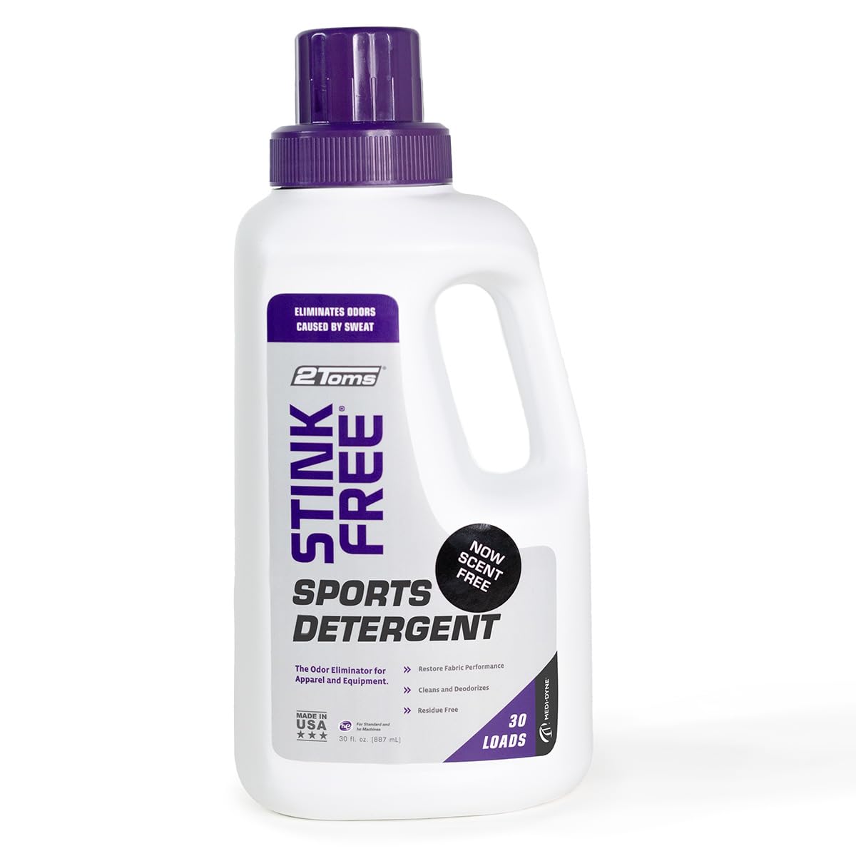 2Toms StinkFree Laundry Detergent, Fragrance Free Odor Eliminator for Athletic Clothes & Gear, Formulated for Sweat, 30 Ounce Bo