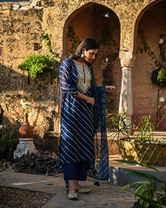 Gosriki Women'S Embroidered Kurti & Kurti Pant Dupatta Set Combo Pack Of 2 (Doremi Navy & Kari Black-Gs_Xl_Multi_X-Large),Multicolour,,B0D17W222S
