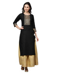 Anni Designer Women'S Rayon Straight Kurta With Skirt (Madam-Jee-Black_L_Black_Large),Black,L