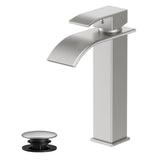 Rywuanku Tall Brushed Nicklel Bathroom Faucet Waterfall Spout, Single Handle Sink Faucet with Pop-up Drain & Deck Plate, Modern 
