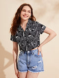 Toplot Black Printed Crop Shirt For Women With Short Sleeve (Crop-Shirt-5059-S),Black,,B0BR3WFZPV