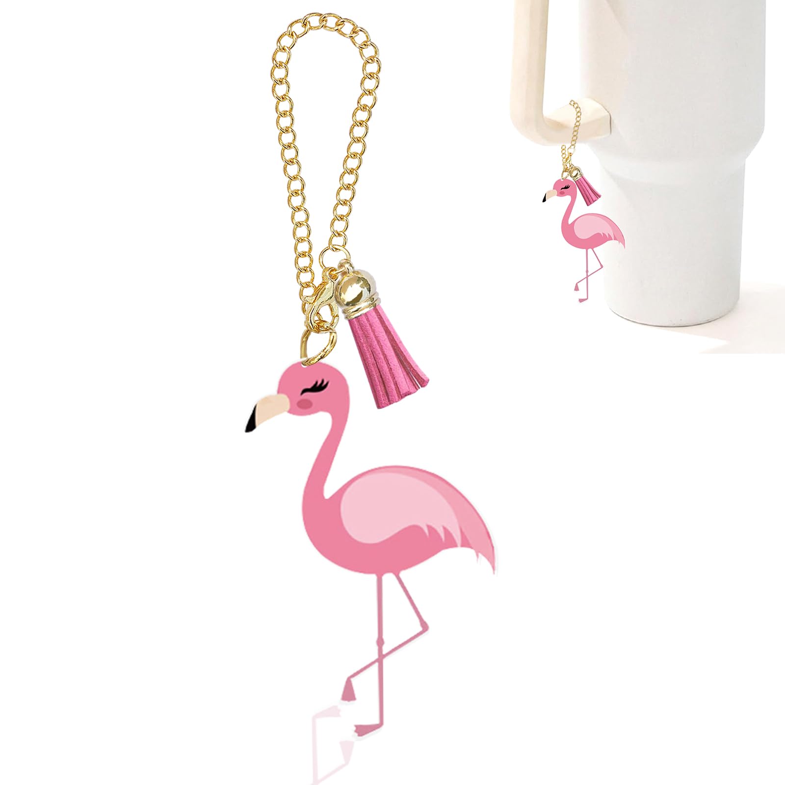 Ldntly Flamingo Stanley Cup Accessories,Stanley Charms for Handle Water Bottle Charms Tumbler Keychain Flamingo Gifts for Women 