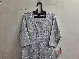 Gosriki Women'S Cotton Blend Straight Chikankari Embroidered Kurta (Sutlej-Grey-Nw-Gs_Xxl_Grey_Xx-Large),Grey,2,B0CBPQXS14
