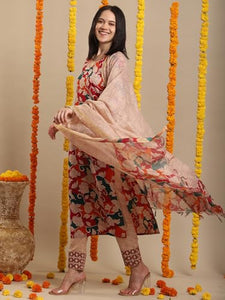 Gosriki Women'S Rayon Blend Straight Printed Kurta With Pant & Dupatta (Candy Beige-Vks01-Gs_3Xl_Beige_Xxx-Large),Beige,3,B0DK9N7767