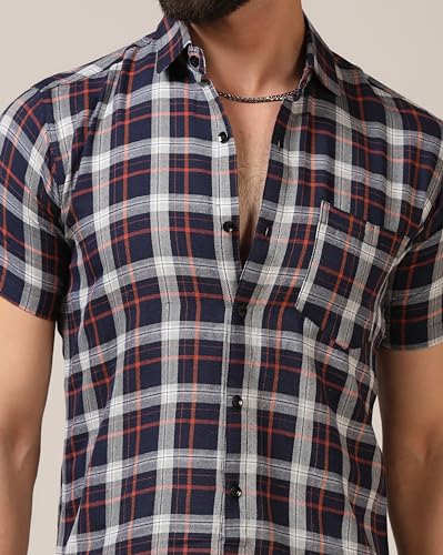 Toplot Men'S Regular Fit Casual Shirt Checks Design With Spread Collar & Half Sleeves (Chex-Shirt-5177-White-L),White,,B0CYGJR9KZ