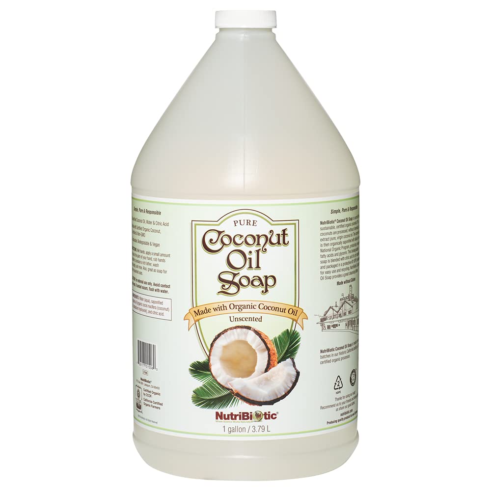 NutriBiotic - Pure coconut Oil Soap, Unscented, 1 gallon certified Organic, Unrefined, Biodegradable, Vegan & Made without gMOs
