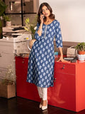 Libas Women'S Cotton Floral Printed Straight Kurta (98020O_Blue_Xl)