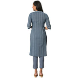 Aurelia Women'S Cotton Solid Regular Blue Floral Printed Straight Kurta (23Fea13935-703844
