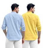 Royalscout Combo Of Men'S Solid Cotton Blend Full Sleeve Straight Kurta Shirt (Pack Of 2) Sky-Yellow 2Xl