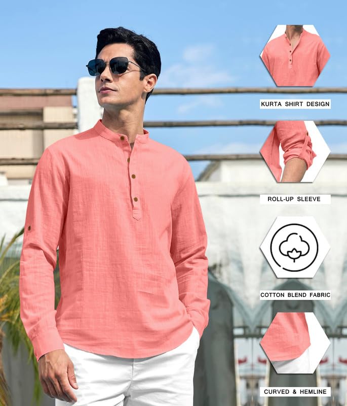 Royalscout Men'S Cotton Polyester Blend Regular Fit Full Sleeve Kurta Perfect For Special Occasions, Family Events, Or Daily Ethnic Wear Peach 4Xl