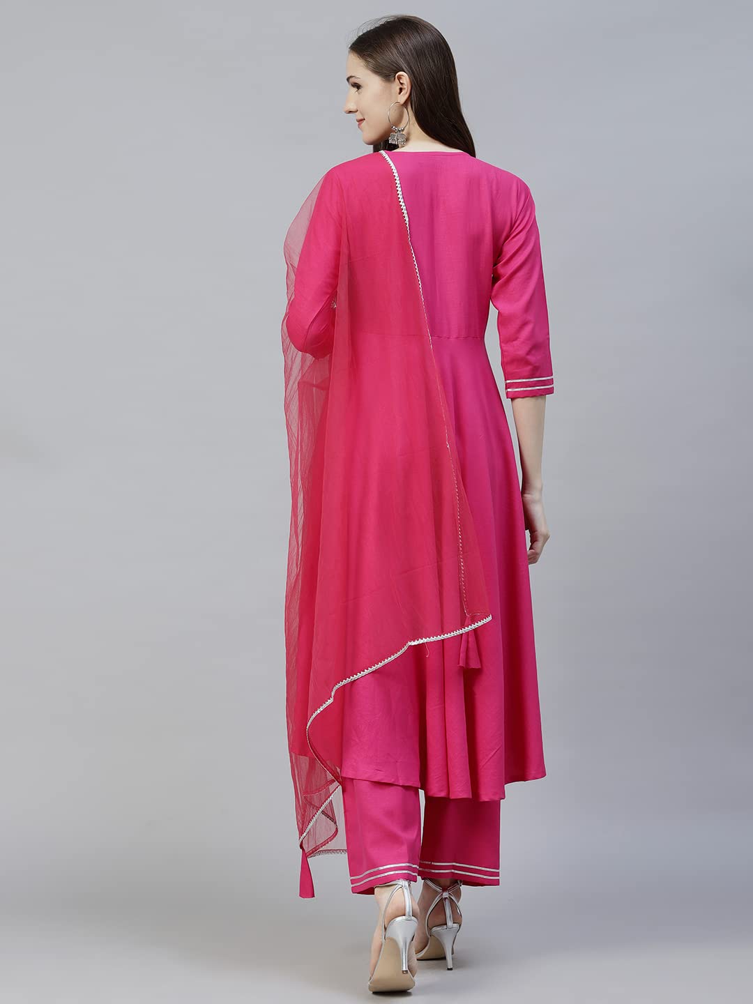 Anni Designer Women'S Cotton Blend Straight Kurta With Pant & Dupatta (Gumdi Pink_L_Pink_Large),Pink,L,Cotton Blend,A-Line,