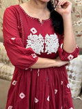 Anni Designer Women'S Rayon Blend Anarkali Printed Kurta With Pant (Anveshi Maroon-Vks01_4Xl_Maroon_Xxxx-Large),Maroon,4XL,,,