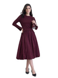 Styli WomenS Solid ALine Midi Dress | Regular Fit | Round Neck With Long Sleeves | Smart Casual Red_S