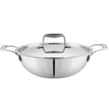 Dr. Equipment TriPly Stainless Steel Induction Compatible Extra Deep Kadai with Stainless Steel Lid, 26cm, 4.1 Liter, (Silver)