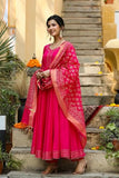 Anni Designer Women'S Rayon Blend Anarkali Solid Kurta With Pant & Dupatta (Ganpati-Rani_Xxl_Pink_Xx-Large),Pink,2XL,Rayon Blend,Anarkali,