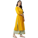 Idalia Mustard And Sage Green Cotton Kurta Set For Women Mustard M