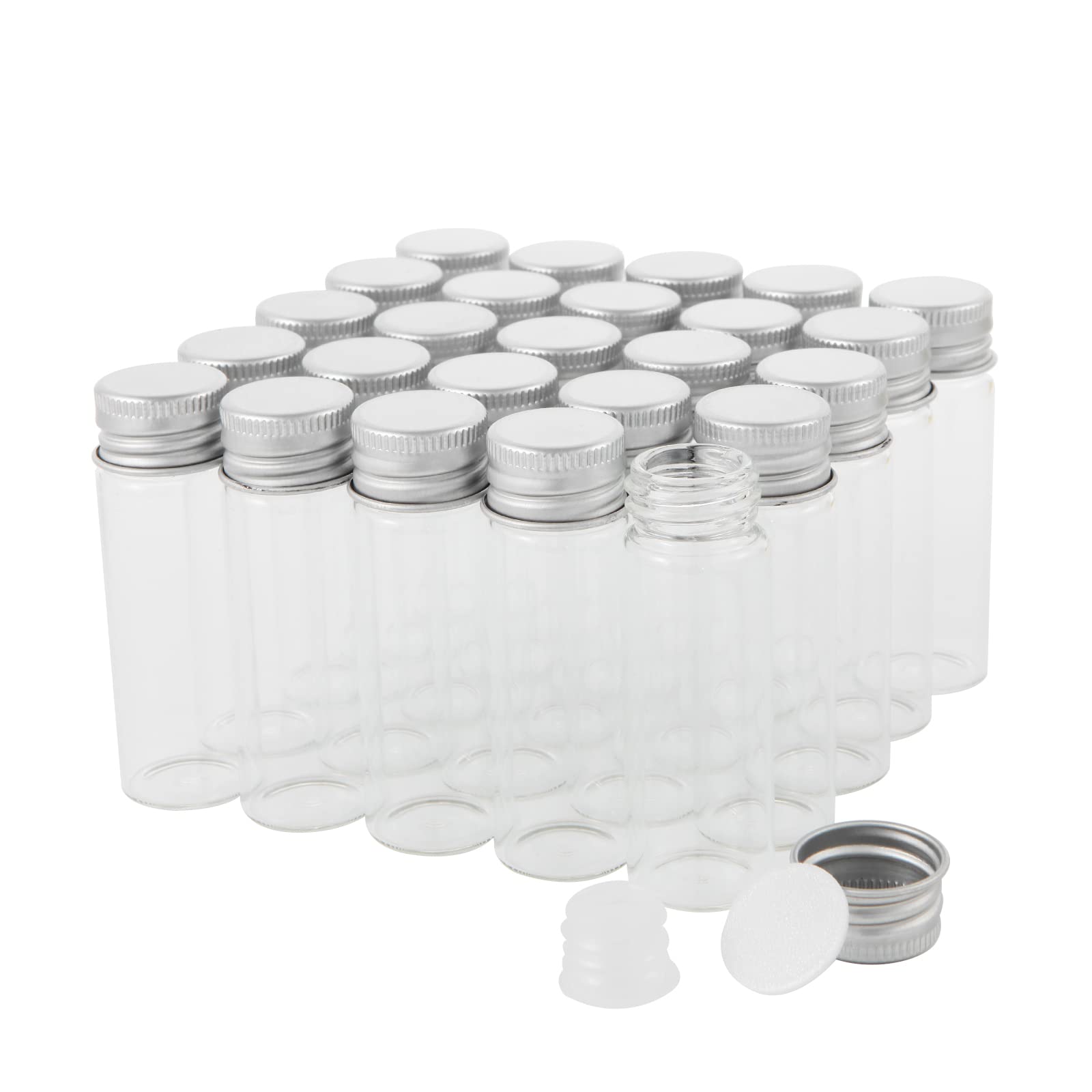 15ml Glass Vials with Screw Caps and Plastic Stoppers, Small Clear Liquid Sample Vial, Leak-Proof Vial, 25PCS
