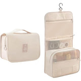 Redvant Toiletry Bag Travel Nylon (Beige, 15 Cm) | Foldable Cosmetic Makeup Pouch Organizer | Multipurpose Kit For Brush Shaving