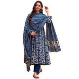 Gosriki Women'S Rayon Blend Anarkali Printed Kurta With Pant & Dupatta (Goto-Blue-Gs_S_Blue_Small),Blue,,B0CC9L8S88