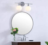 Living District Collier Industrial Mid-Century Modern 2 Light Entryway And Bathroom Wall Sconce In Chrome And Frosted White Glas