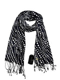 Premium Black Rayon Pattern Scarf For Women | Soft & Lightweight Printed Stole With Tassels | Daily & Party Use (Polkadot)