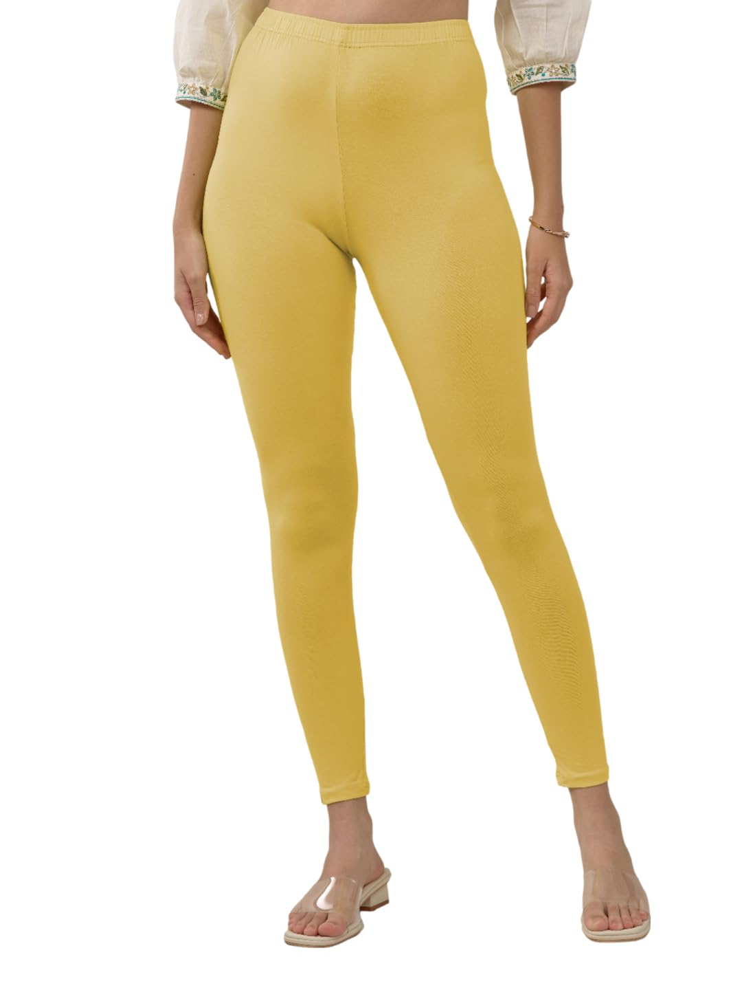 Lyra Women Solid Premium Cotton Ankle Length Leggings | Mid-Waist | Fashionwear