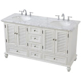 Elegant Decor Rhodes 60 Double Marble Top Bathroom Vanity In Antique White