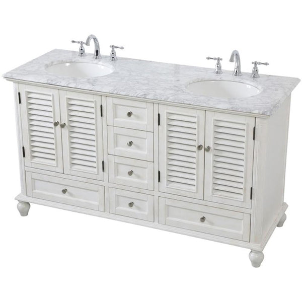 Elegant Decor Rhodes 60 Double Marble Top Bathroom Vanity In Antique W ...