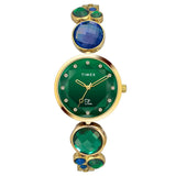 Timex Fria Analog Watch For Women With Green Round Dial & Gold Brass Bracelet Band Water Resistant Women'S Wrist Watches - Twel1