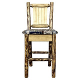 Montana Woodworks Glacier Country Collection Barstool With Upholstered Seat, Woodland Pattern, Laser Engraved Elk Design, Staine