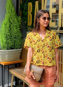 Anni Designer Women'S Tunics Tops Rayon Viscose Printed Short Shirt For Women (Anthem Yellow_S_Yellow_Small),Yellow,S,,,