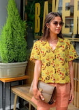 Anni Designer Women'S Tunics Tops Rayon Viscose Printed Short Shirt For Women (Anthem Yellow_S_Yellow_Small),Yellow,S,,,