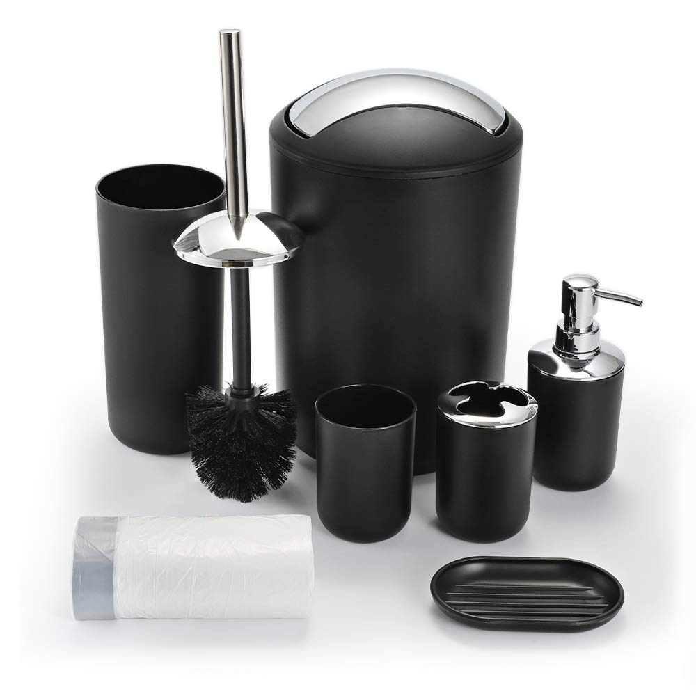 Bathroom Sets Accessories,Plastic 6 Piece Bathroom Accessory Set Bathroom Trash Can Set with Drawstring Trash Bags,Toothbrush Ho