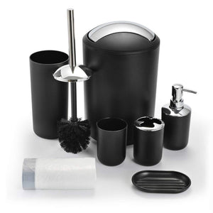 Bathroom Sets Accessories,Plastic 6 Piece Bathroom Accessory Set Bathroom Trash Can Set with Drawstring Trash Bags,Toothbrush Ho