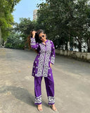 Anni Designer Women'S Cotton Blend Straight Chikankari Embroidered Kurta With Palazzo (Lko Purple-Nsc_M_Purple_Medium),Purple,M,Cotton Blend,ANNI DESIGNER Women's Cotton Blend Straight Chikankari Embroidered Kurta with Palazzo (LKO Purple-NSC),