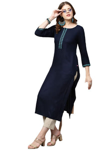 Gosriki Women'S Cotton Blend Solid Straight Kurta (Kissa Blue-Gs_Xl_Blue_X-Large),Blue,,B0BQG8SYX1