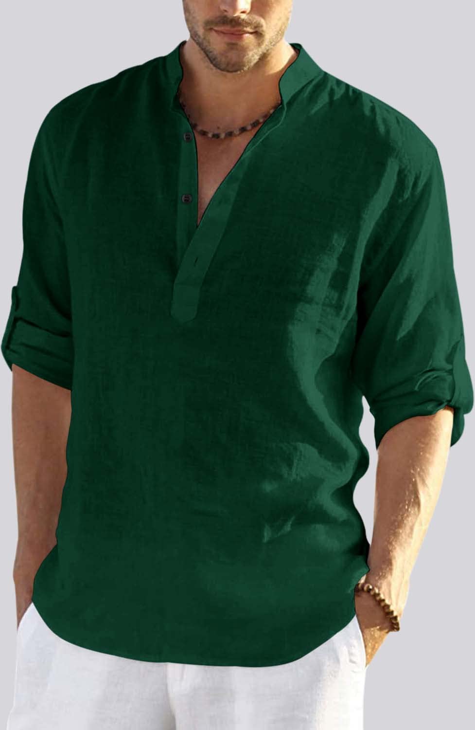 Bellstone Men'S Cotton Blend Solid Regular Shirt (Kurta800_Dark Green_Xl