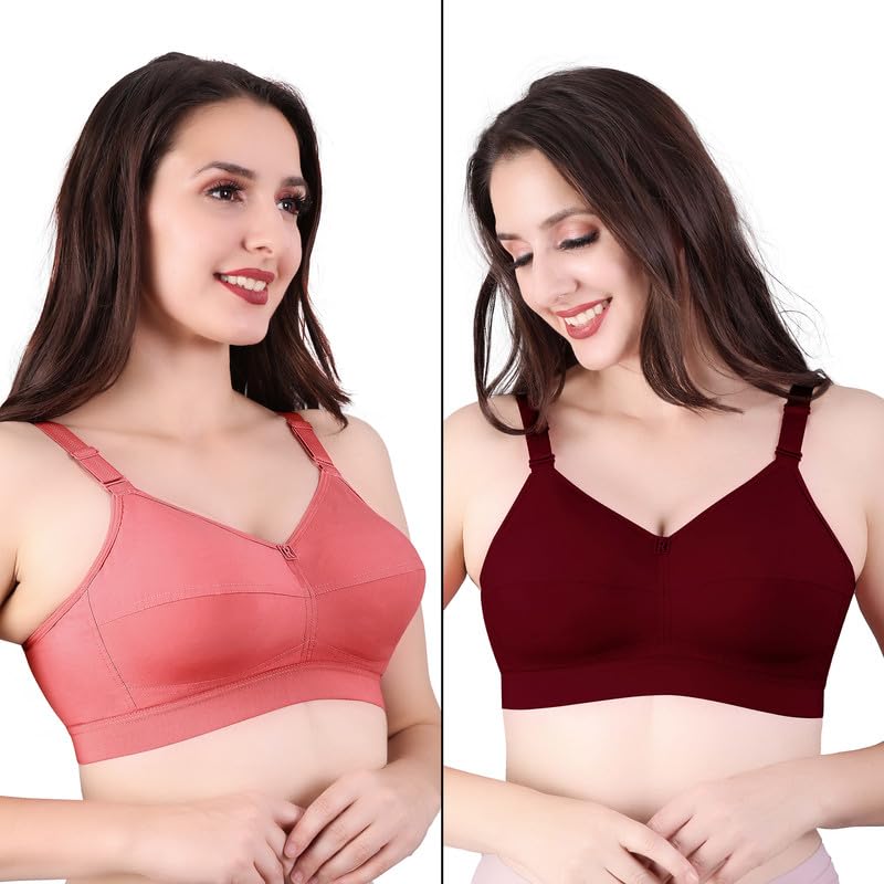 Trylo Riza Cottonfit Bra Combo Pack Coral & Marun 40 D - Cup - Pack Of-2,CORAL & MARUN,40,B0DQKWVBVT