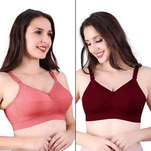 Trylo Riza Cottonfit Bra Combo Pack Coral & Marun 32 C - Cup - Pack Of-2,CORAL & MARUN,32,B0DQKYMWLV