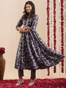 Gosriki Women'S Rayon Blend Anarkali Printed Kurta With Pant (Sipradh Grey-Vks01-Gs_M_Grey_Medium),Grey,,B0DFY2BN1M