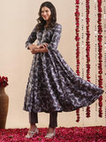 Anni Designer Women'S Rayon Blend Anarkali Printed Kurta With Pant (Sipradh Grey_Xl_Grey_X-Large),Grey,XL,Rayon Blend,Anarkali,Kurta