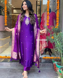Gosriki Women'S Silk Blend Straight Embroidered Kurta With Pant & Dupatta (Premium Begani-Nw-Gs_Xl_Begani_X-Large),Begani,,B0D9WCFBL8