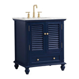 Elegant Decor Rhodes 30 Coastal Solid Wood Single Bathroom Vanity In Blue