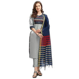 Gosriki Women'S Cotton Blend Straight Solid Kurta Palazzo And Dupatta (Snap-Grey_L-Grey_Large),Grey,,B099KDQ2XM