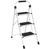 KMFurnila 3 Step Ladder for Adults, Folding Step Stool with Cushioned Handle Wide Anti-Slip Pedal & Ergonomic Design for Kitchen