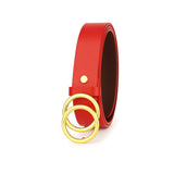 Niddleman WomenS Red Artificial Leather Belt With Gold Double Ring Buckle | Stylish Casual & Formal Waist Belt For Jeans, Dresse