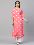 Anni Designer Women'S Crepe Straight Printed Kurta (Dots Peach_Xl_Peach_X-Large),Peach,XL,Crepe,Straight,kurta