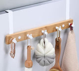 Rangchhelo Portable Bamboo Wood Over The Door Towel Rack Hooks with Black Metal Frame | Heavy Duty Kitchen Door Hanger Organizer